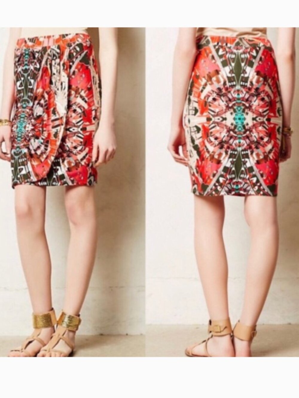 Anthropologie Maeve Ligeia Tribal Print Faux Wrap Skirt Small